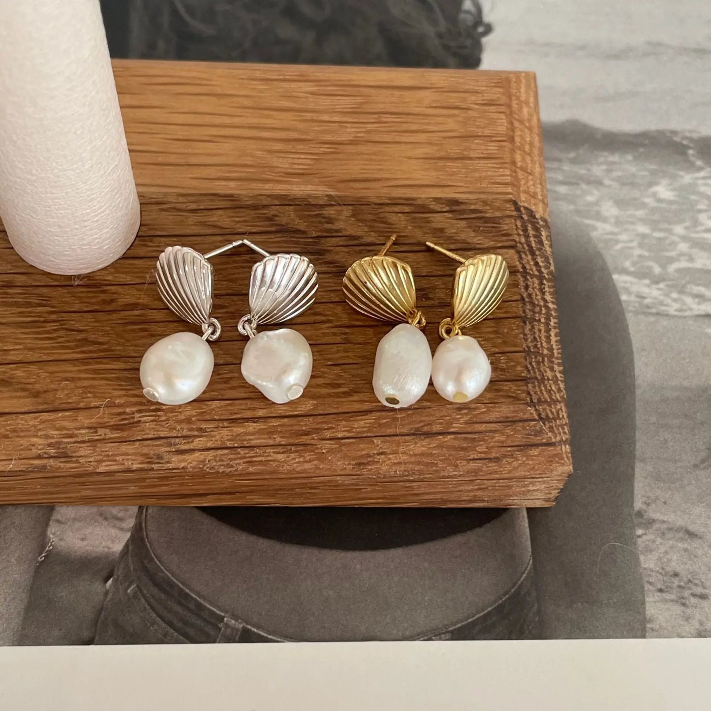 Elegant Shell Natural Pearl Drop Gold Plated Sterling Silver Earrings Crushes.