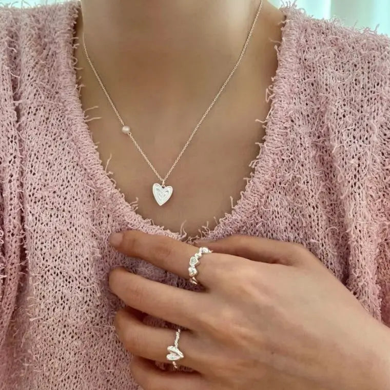 Fashion Irregular Triple Hollow Heart Shell Pearl 925 Sterling Silver Necklace Crushes.