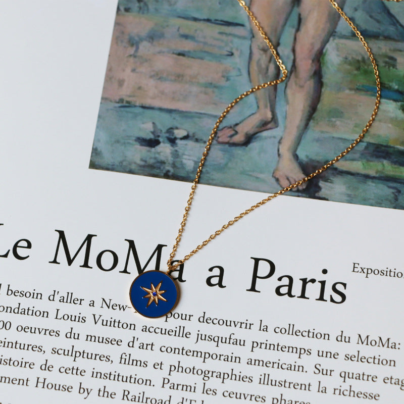 Elegant Blue Enamel Star Pendant Gold-Plated Necklace