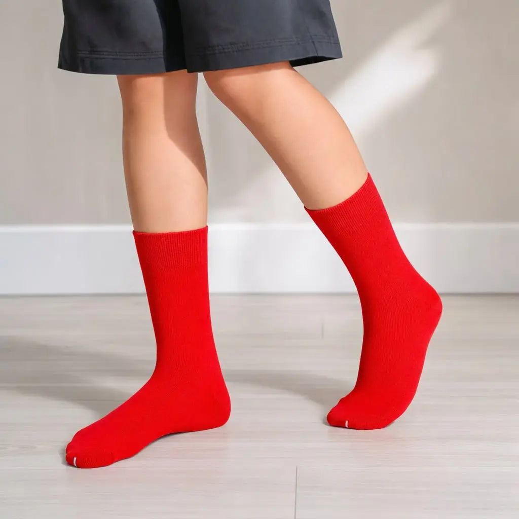 12 Pairs Red Premium Cotton School Socks model image