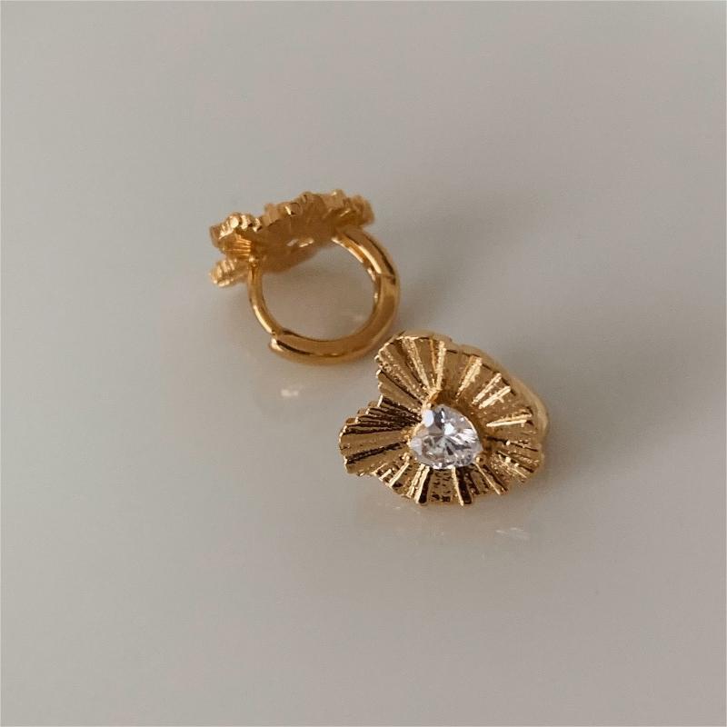 Elegant Gold Plated Sparkling Heart-Shaped Sunburst Stud Earrings