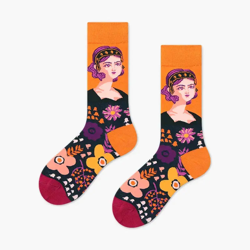 Men's 4 Pairs Portrait Colorful Crew Socks Art Design Collection Pantsnsox