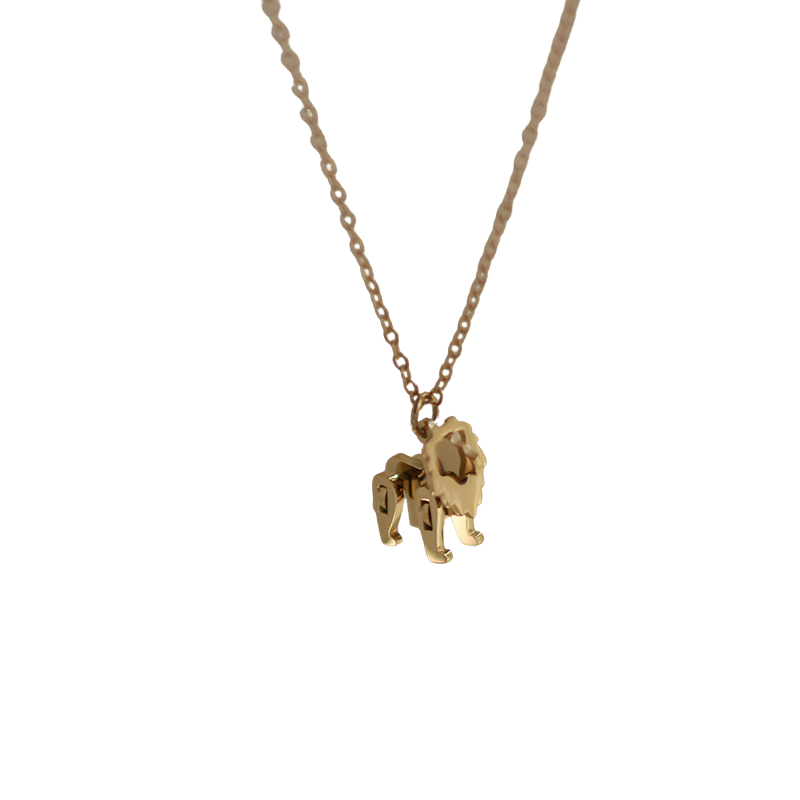 Charming Gold-Plated Block Lion Pendant Necklace