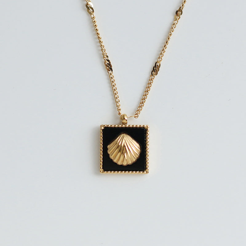 Minimalist Gold-Plated Square Pendant Necklace with Shell Design