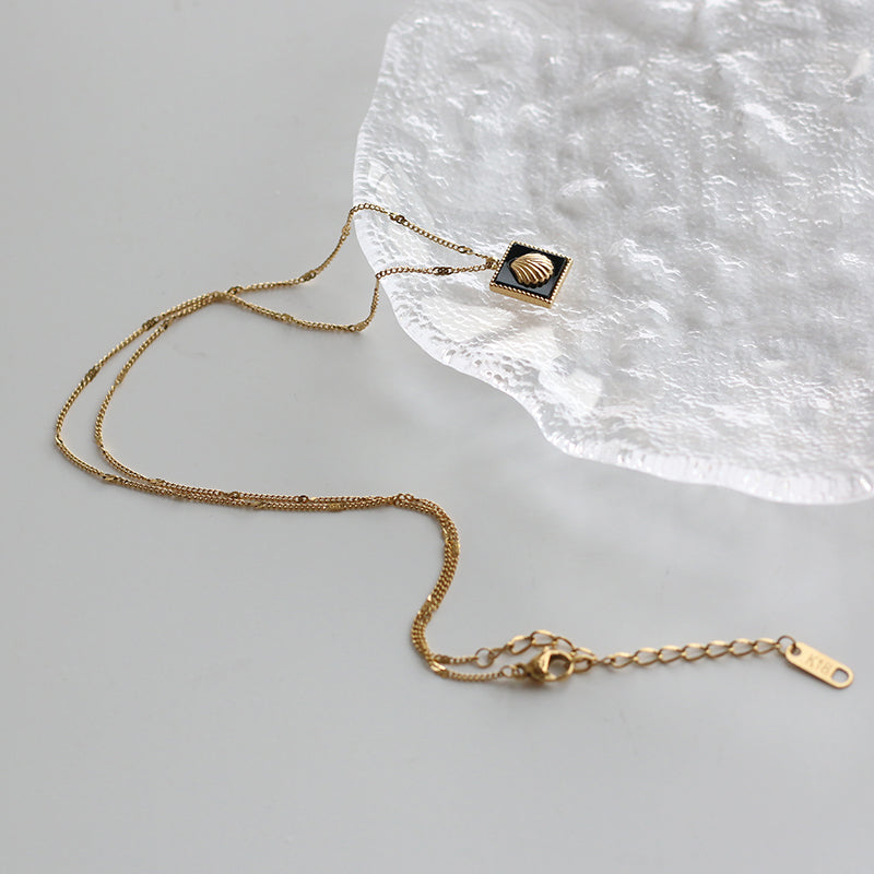 Minimalist Gold-Plated Square Pendant Necklace with Shell Design