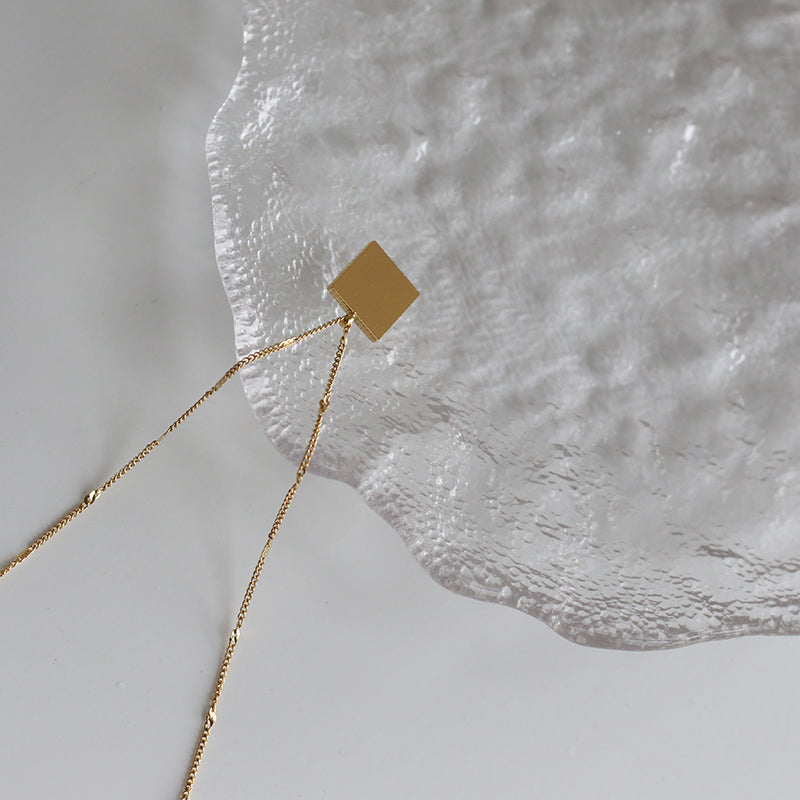 Minimalist Gold-Plated Square Pendant Necklace with Shell Design