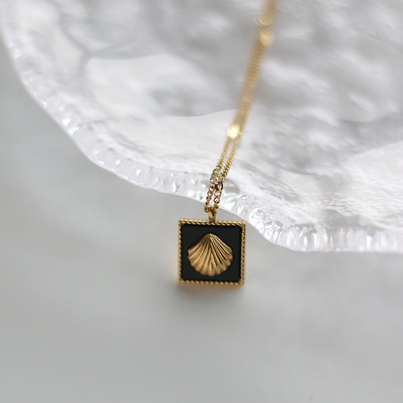 Minimalist Gold-Plated Square Pendant Necklace with Shell Design
