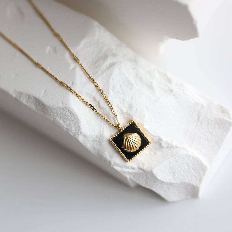 Minimalist Gold-Plated Square Pendant Necklace with Shell Design