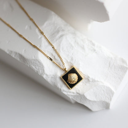 Minimalist Gold-Plated Square Pendant Necklace with Shell Design