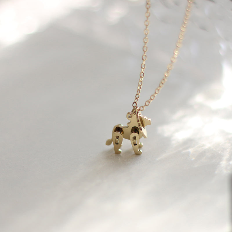 Charming Gold-Plated Block Lion Pendant Necklace