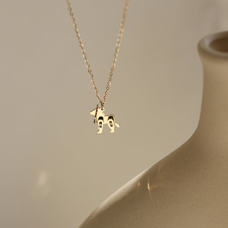 Charming Gold-Plated Block Lion Pendant Necklace