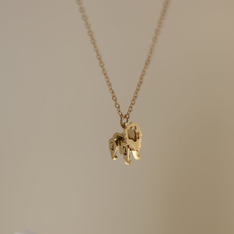 Charming Gold-Plated Block Lion Pendant Necklace