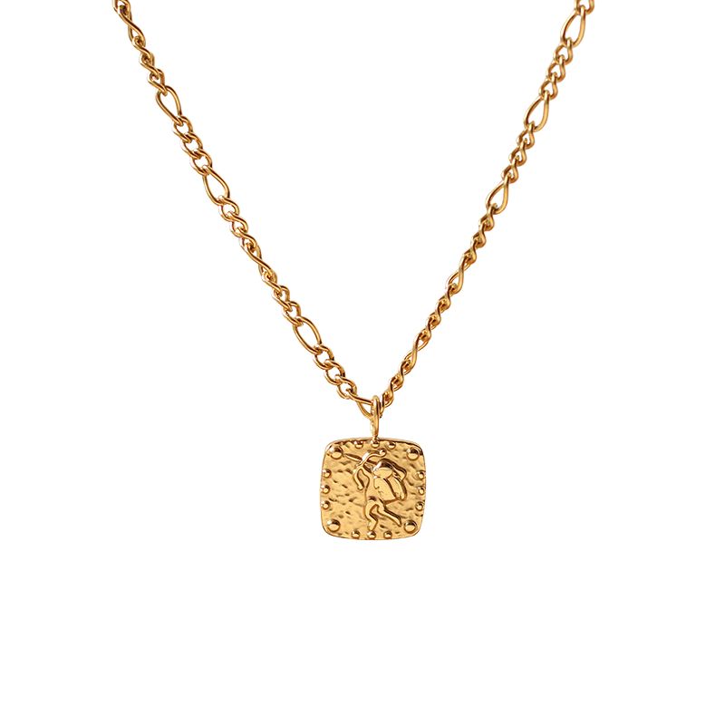 Gold-Plated Cupid Embossed Square Pendant Necklace