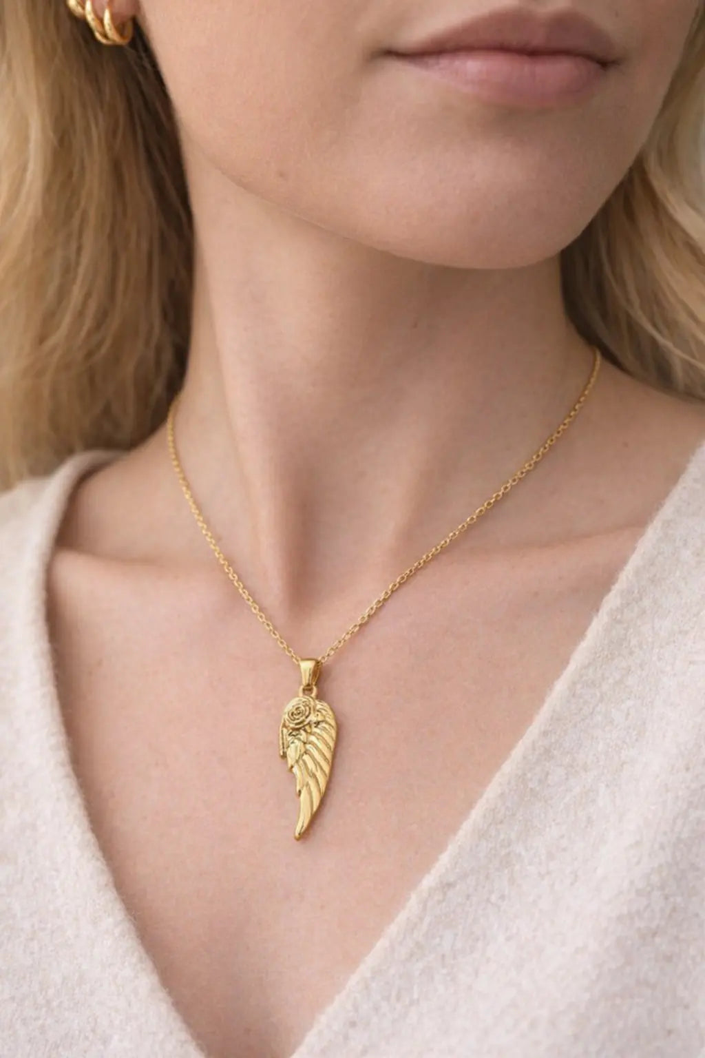Angel Wing Love Hearts Locket Necklace model image