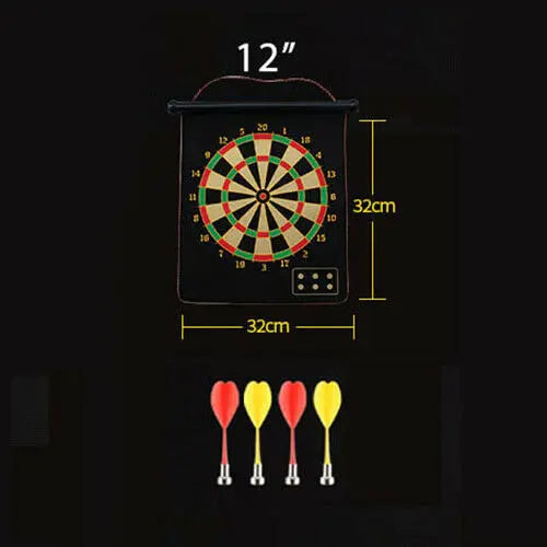 Magnetic Rollup Dart Board 4 Darts Large Double Side Dartboard Game 12“ Pantsnsox