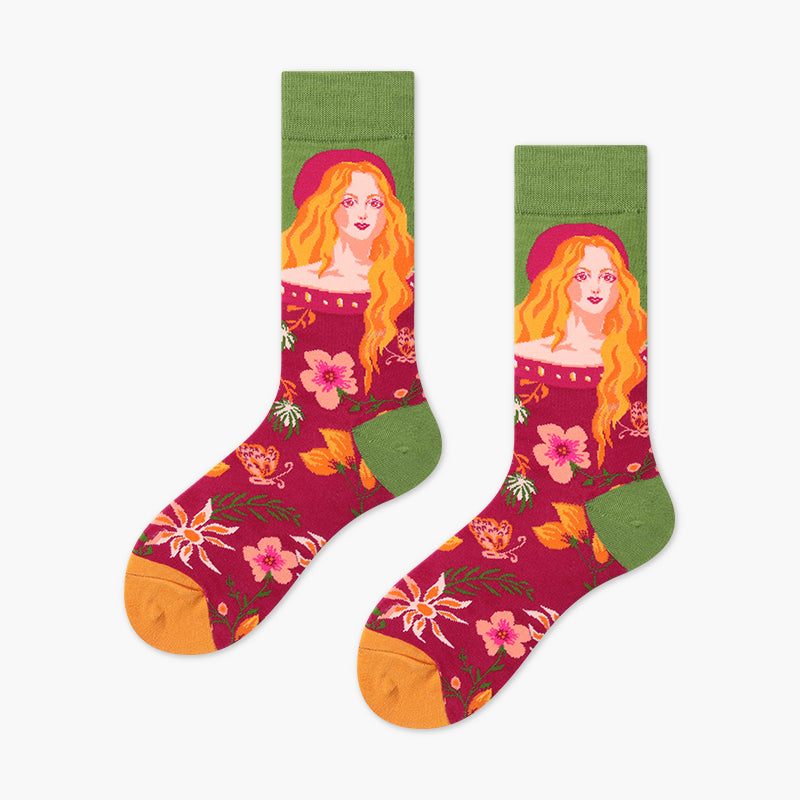 Green Portrait Colorful Casual Socks - Pantsnsox