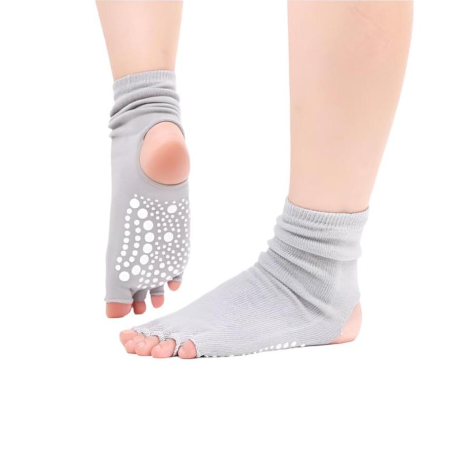 Women Grey 2 Pairs Yoga Half Toe Design Socks