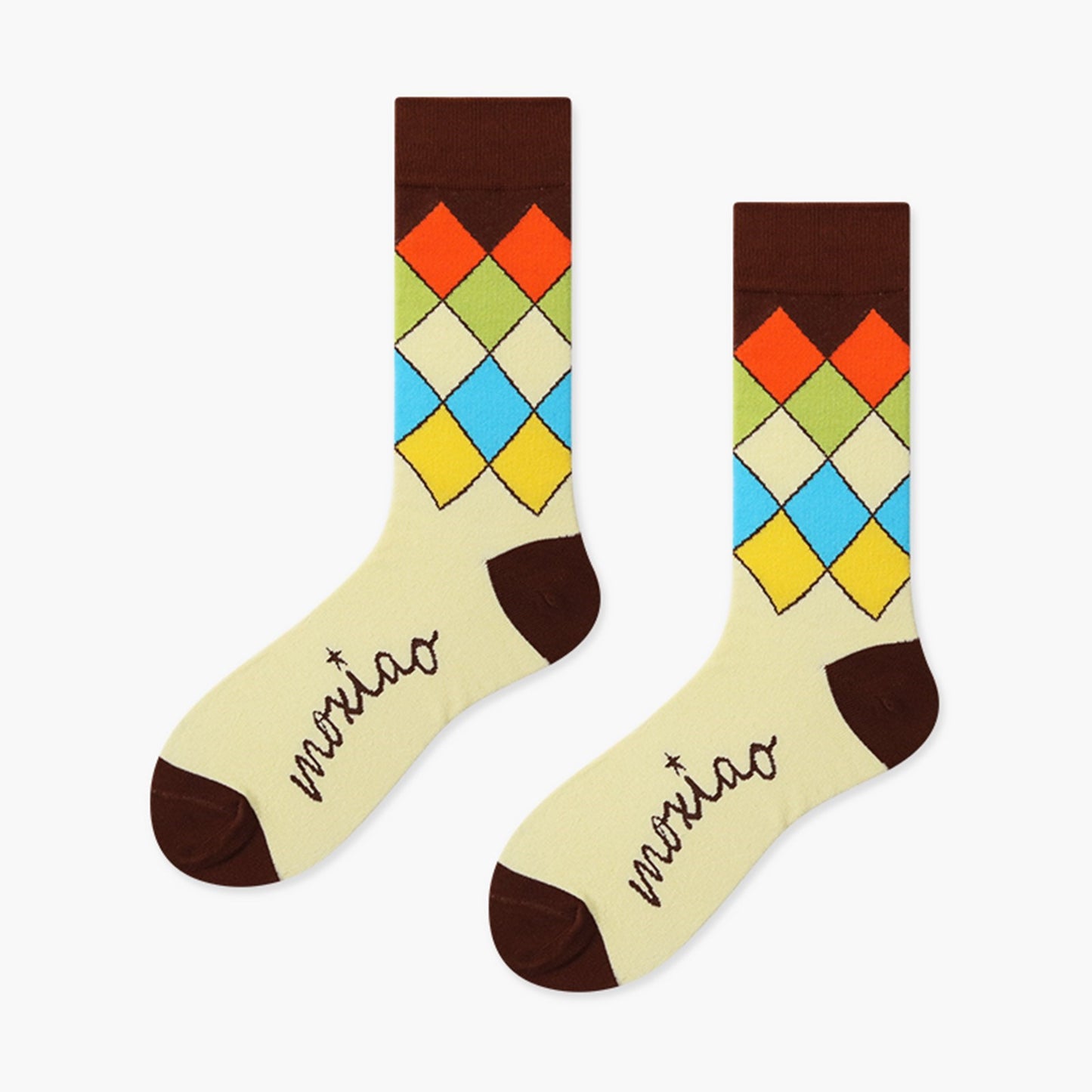 Argyle Check Cotton Crew Socks Box - Pantsnsox