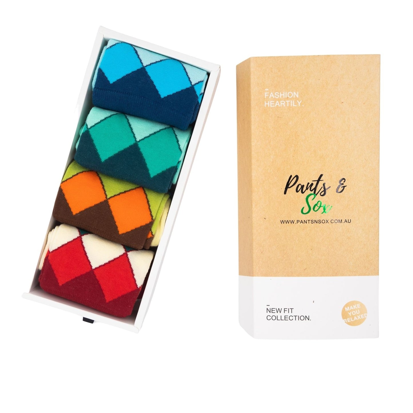 Argyle Check Cotton Crew Socks Box - Pantsnsox