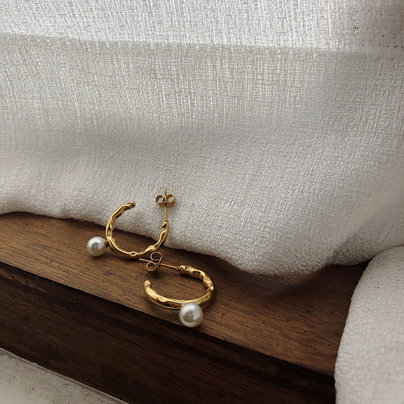 Imitation Pearl Golden Hoop Earrings - Pantsnsox