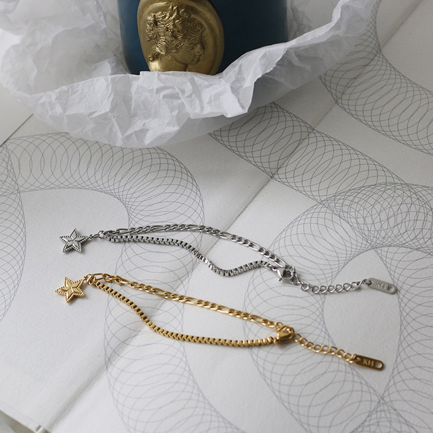 Star Charm with Mixed Cuban Chain Bracelets - Pantsnsox