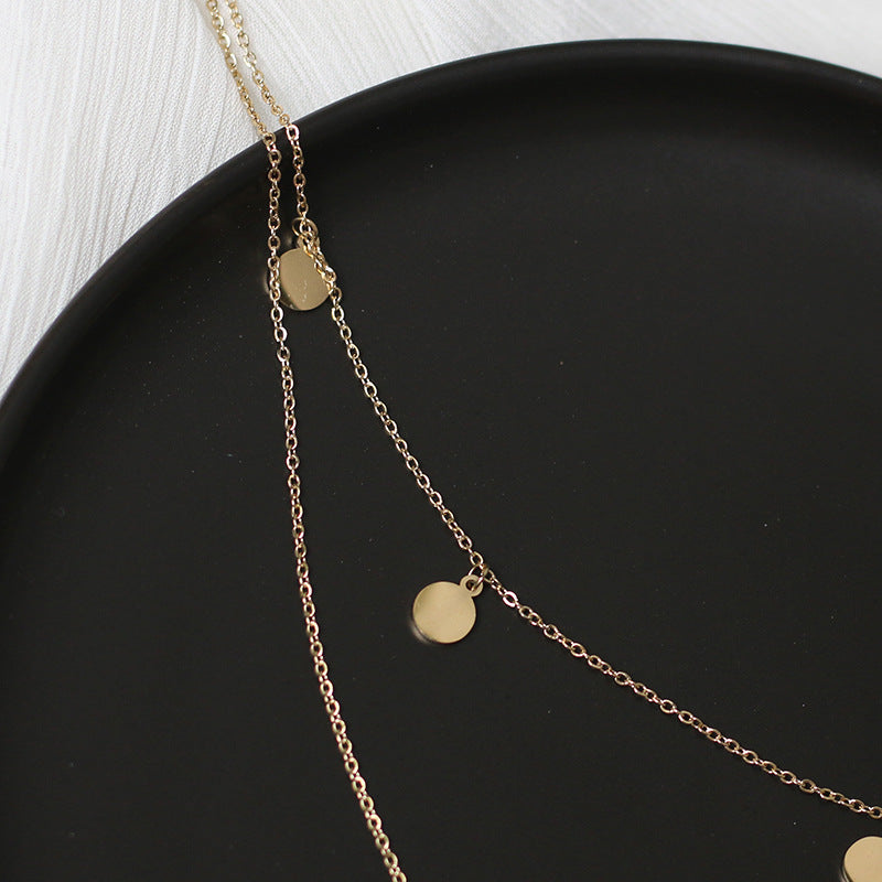 Moon and Stars Charm Pendant Double Chain Necklace 14K Gold Plated Layered Gift Pouch