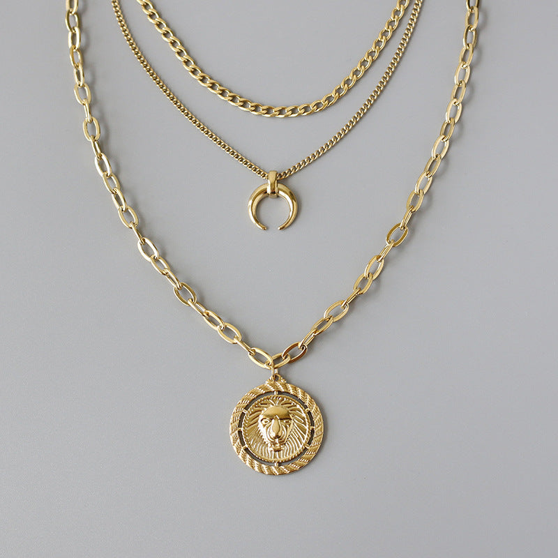 Lion and Moon Layering Necklace