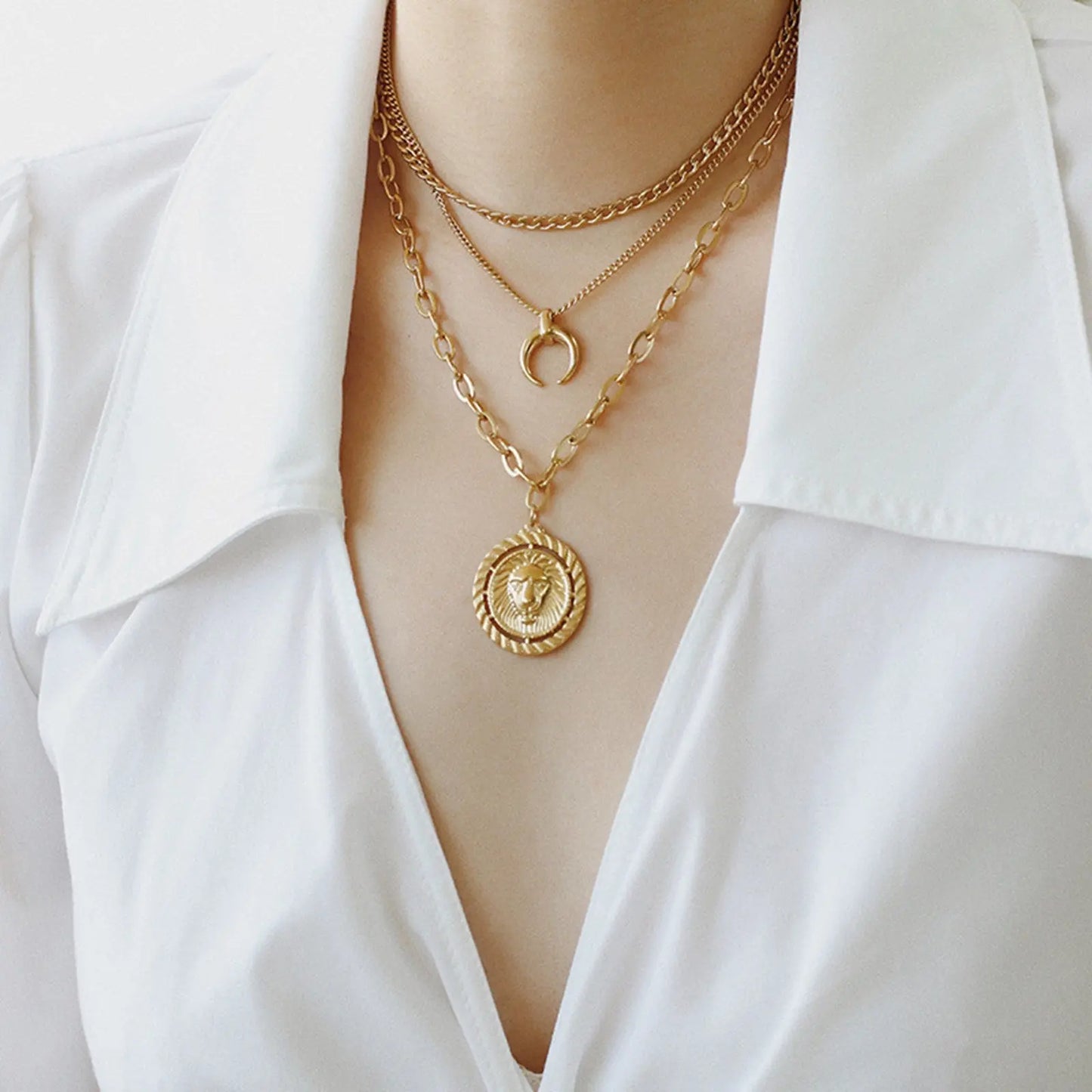Lion and Moon Layering Necklace Crushes.
