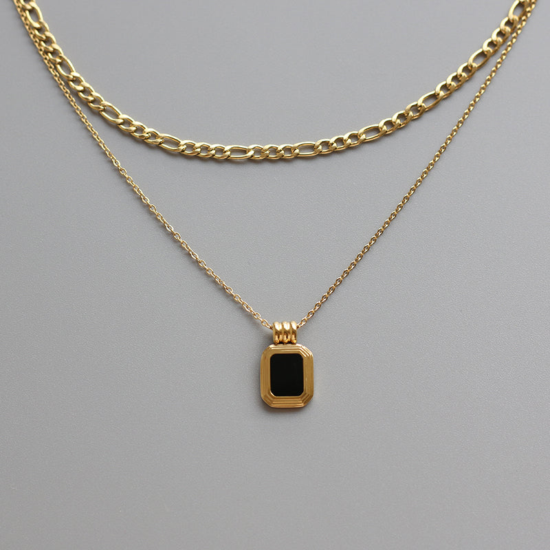 Obsidian Pendant with Double Trace Necklace