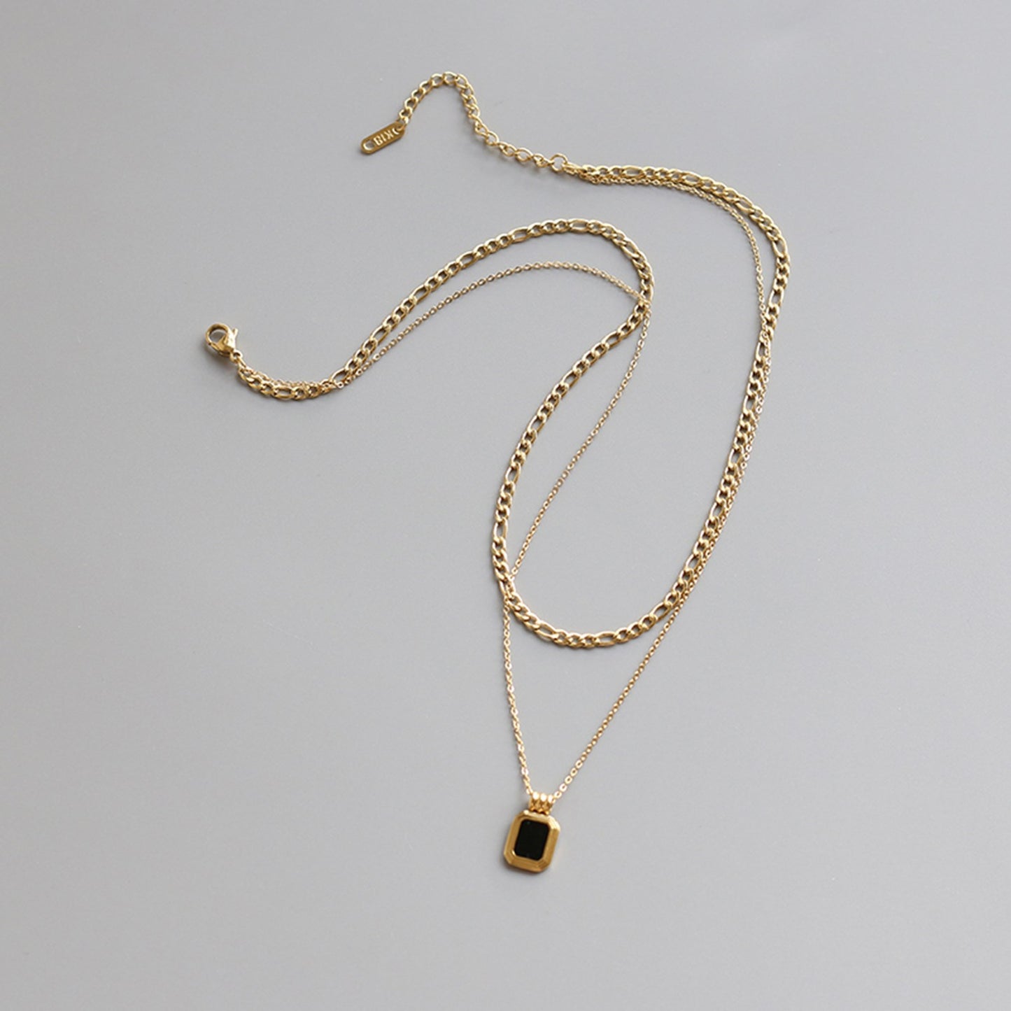 Obsidian Pendant with Double Trace Necklace