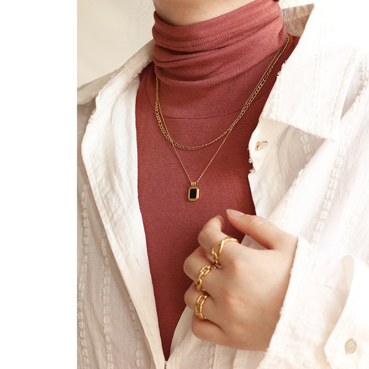 Obsidian Pendant with Double Trace Necklace