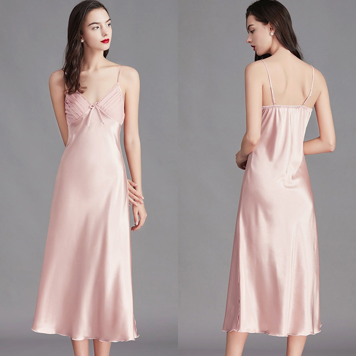 Women Satin Lingerie Long Sleepwear Dress