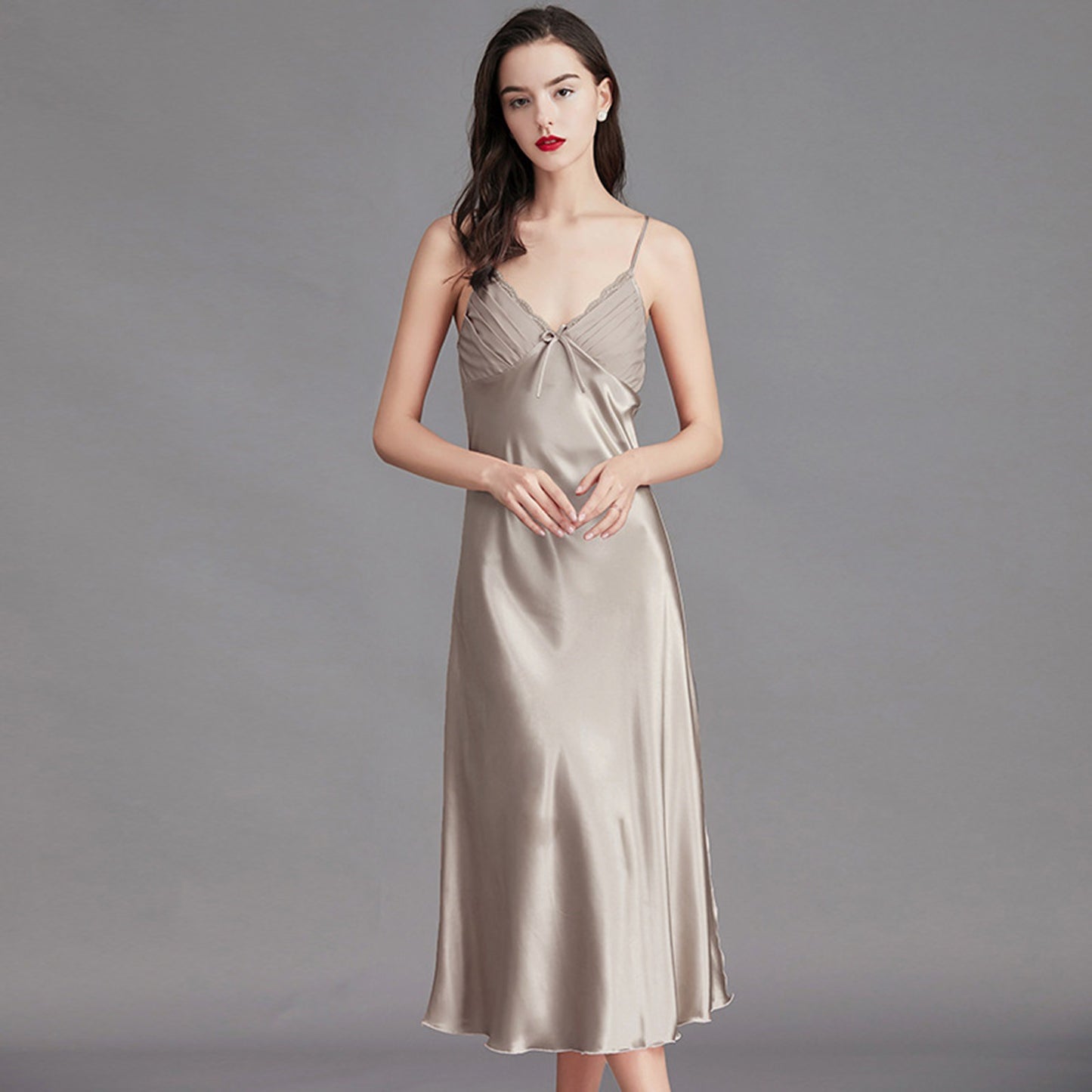 Women Satin Lingerie Long Sleepwear Dress
