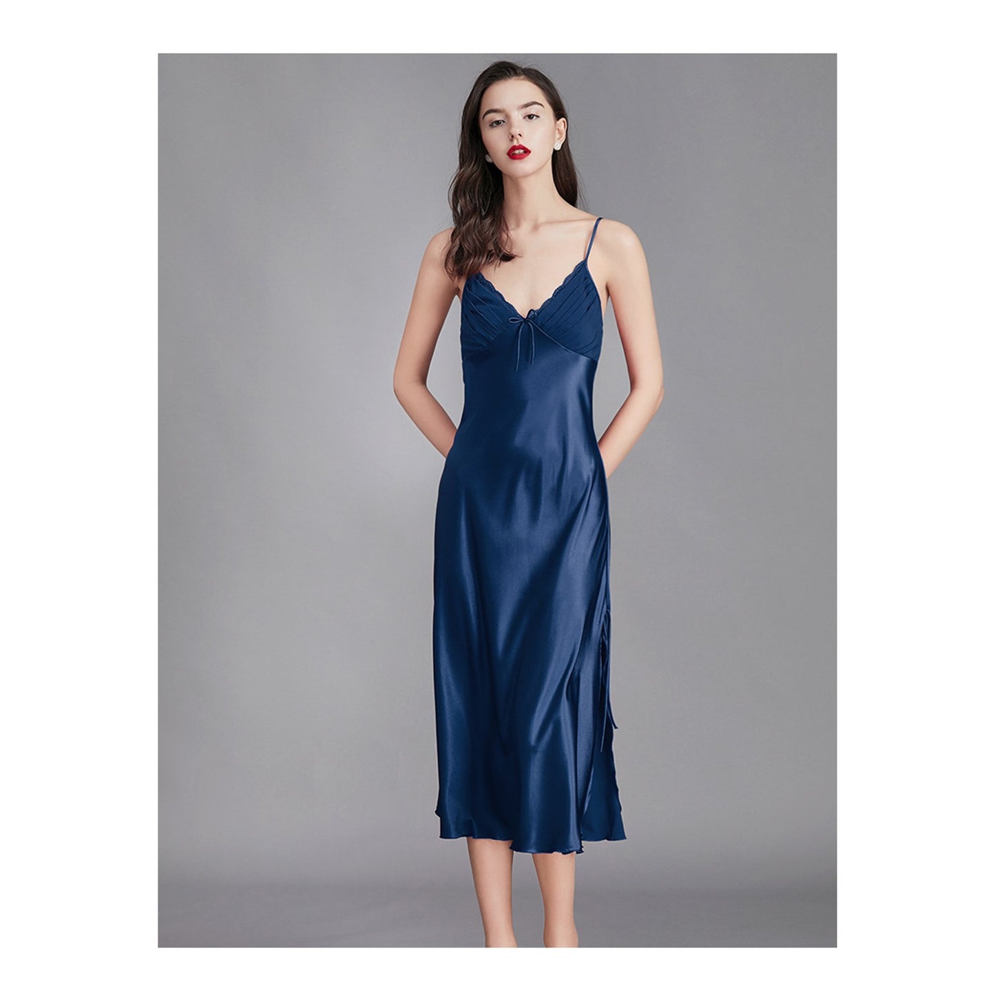 Women Satin Lingerie Long Sleepwear Dress