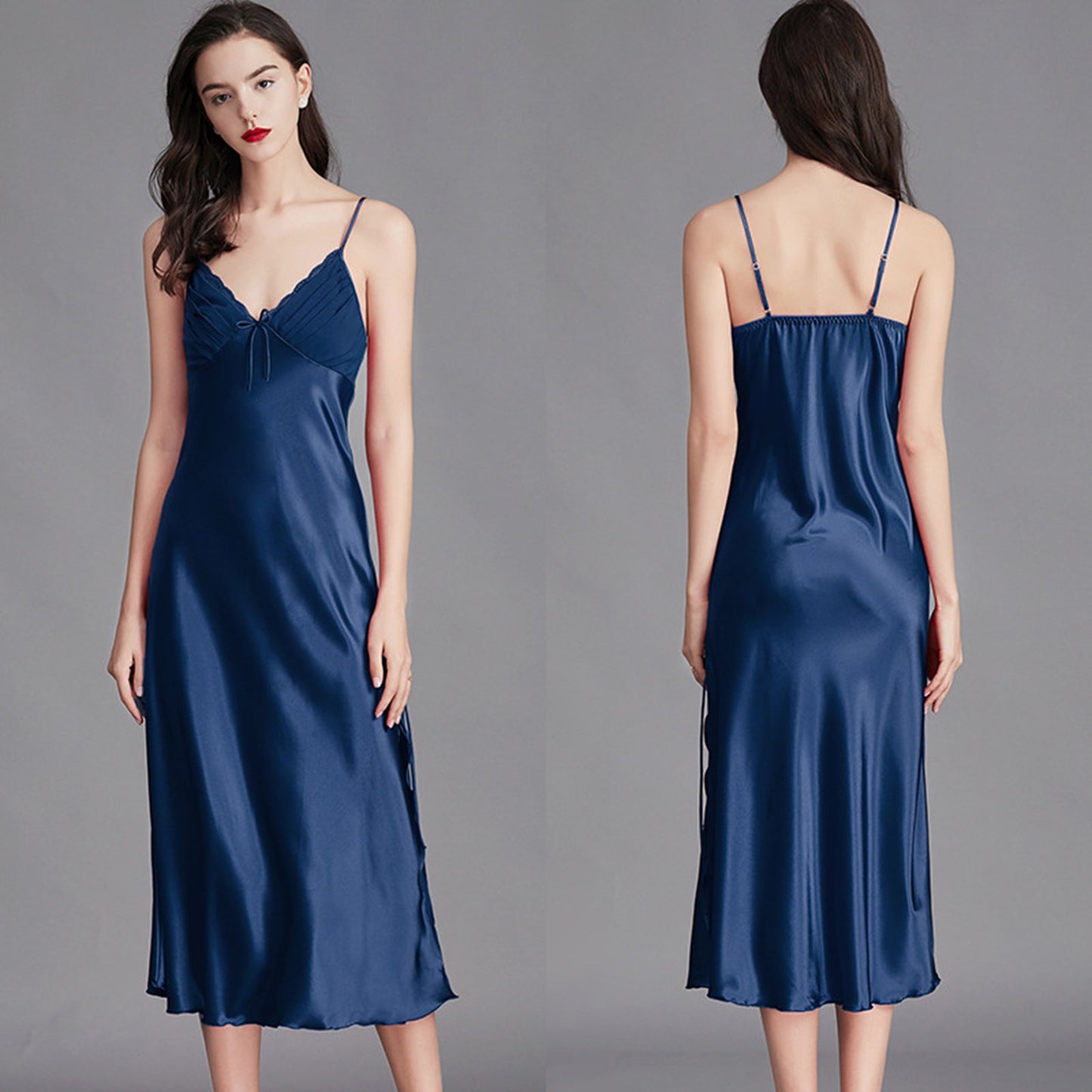 Women Satin Lingerie Long Sleepwear Dress