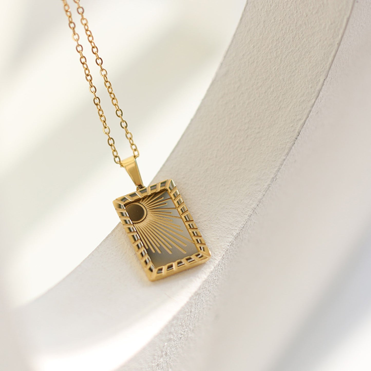 Sun Moon Yellow Gold Plated Rectangular Necklace