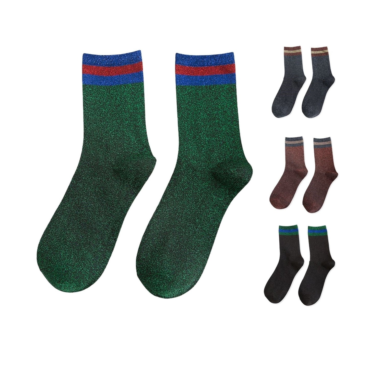 Striped Glitter Shining Socks - Pantsnsox