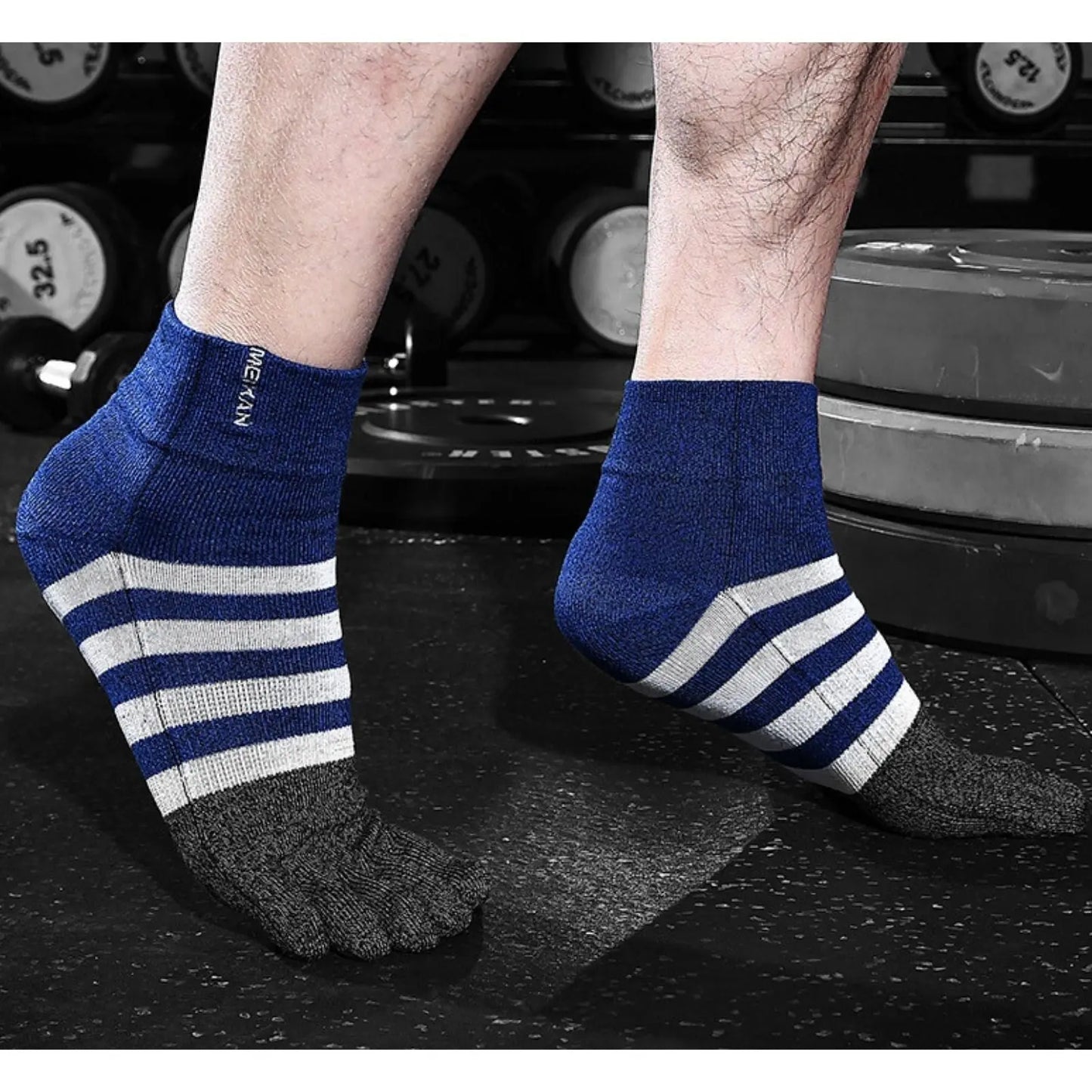6 Pairs Blue White Strip Color Compact Toe Socks Meikan
