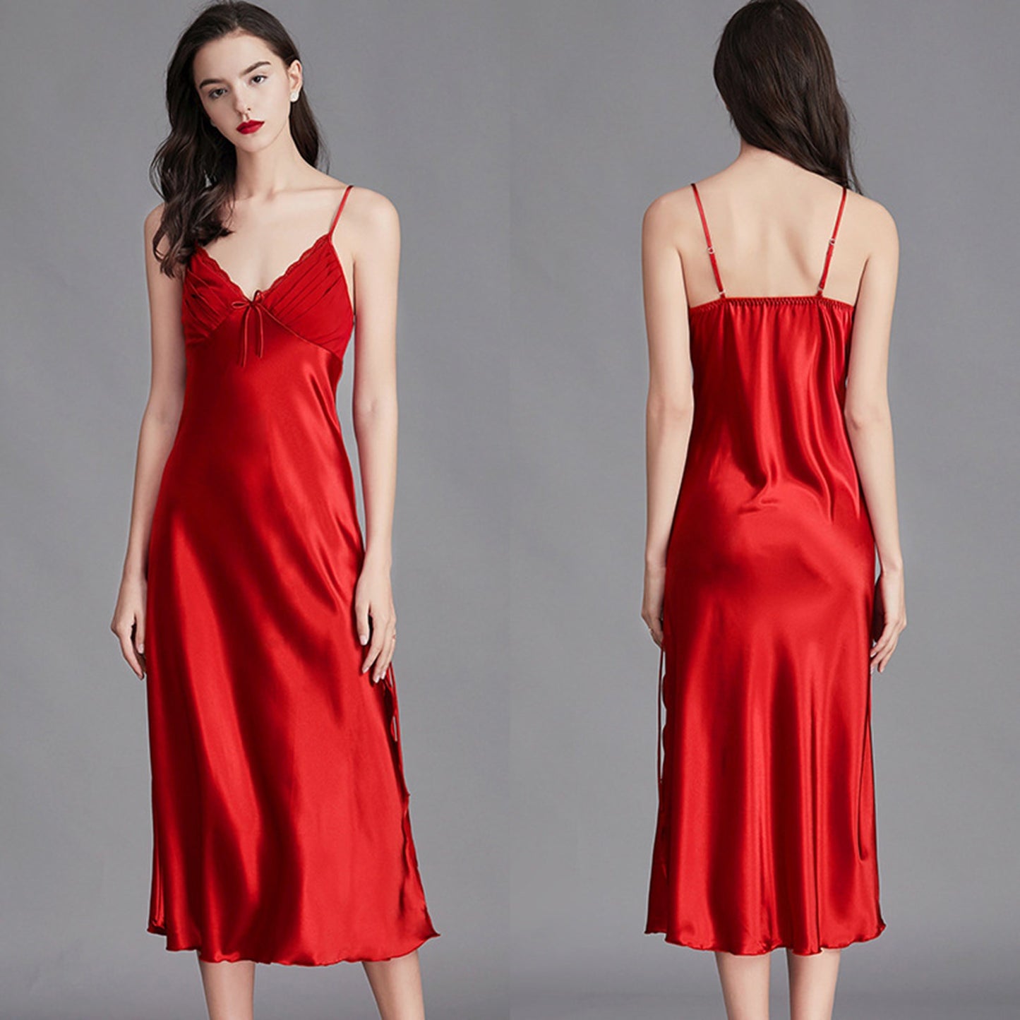 Women Satin Lingerie Long Sleepwear Dress