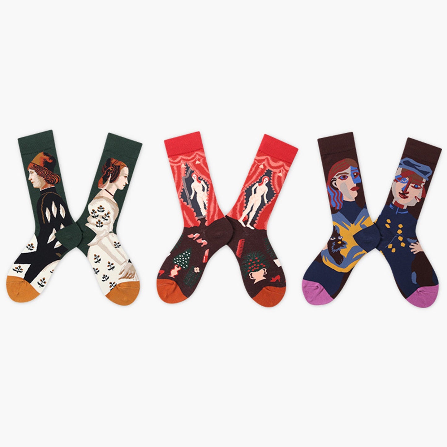 Mens 3 Pairs Art Party Novelty Masterpiece Socks Collection Artistic Portrait and Classic Art Design