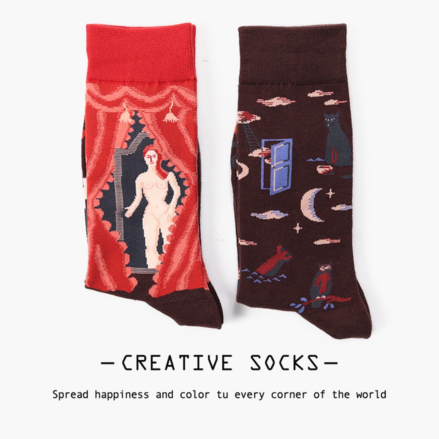 Mens 3 Pairs Art Party Novelty Masterpiece Socks Collection Artistic Portrait and Classic Art Design