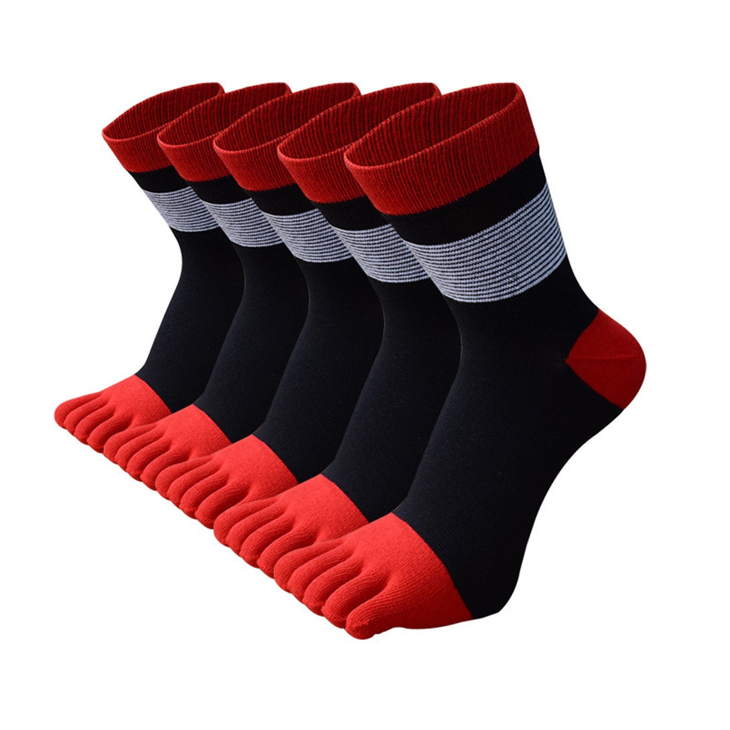 Men 5 Pairs Striped Premium Cotton Crew Toe Socks