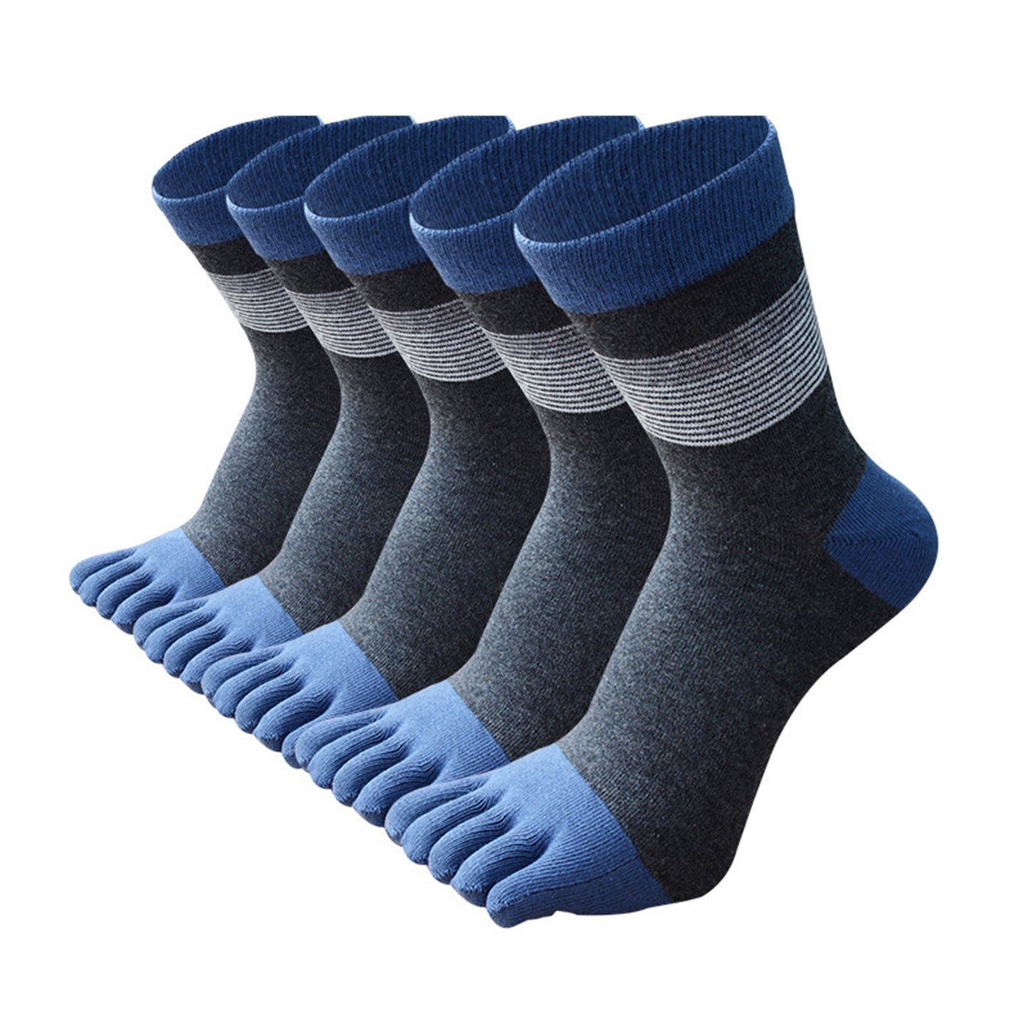 Men 5 Pairs Striped Premium Cotton Crew Toe Socks