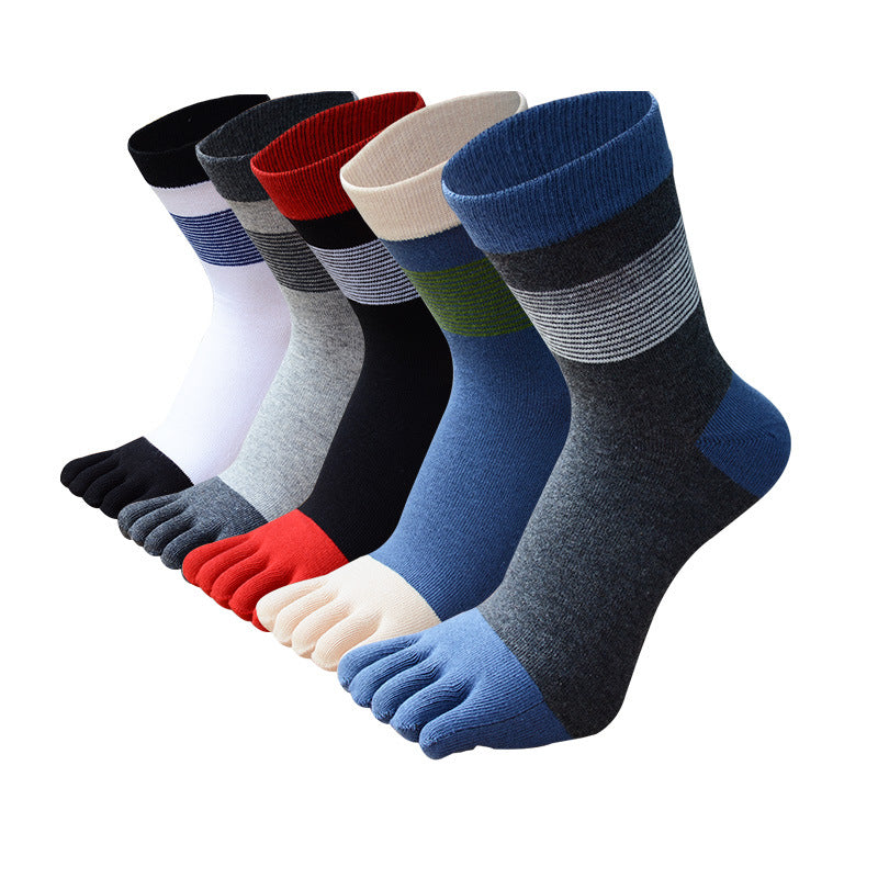 Men 5 Pairs Striped Premium Cotton Crew Toe Socks