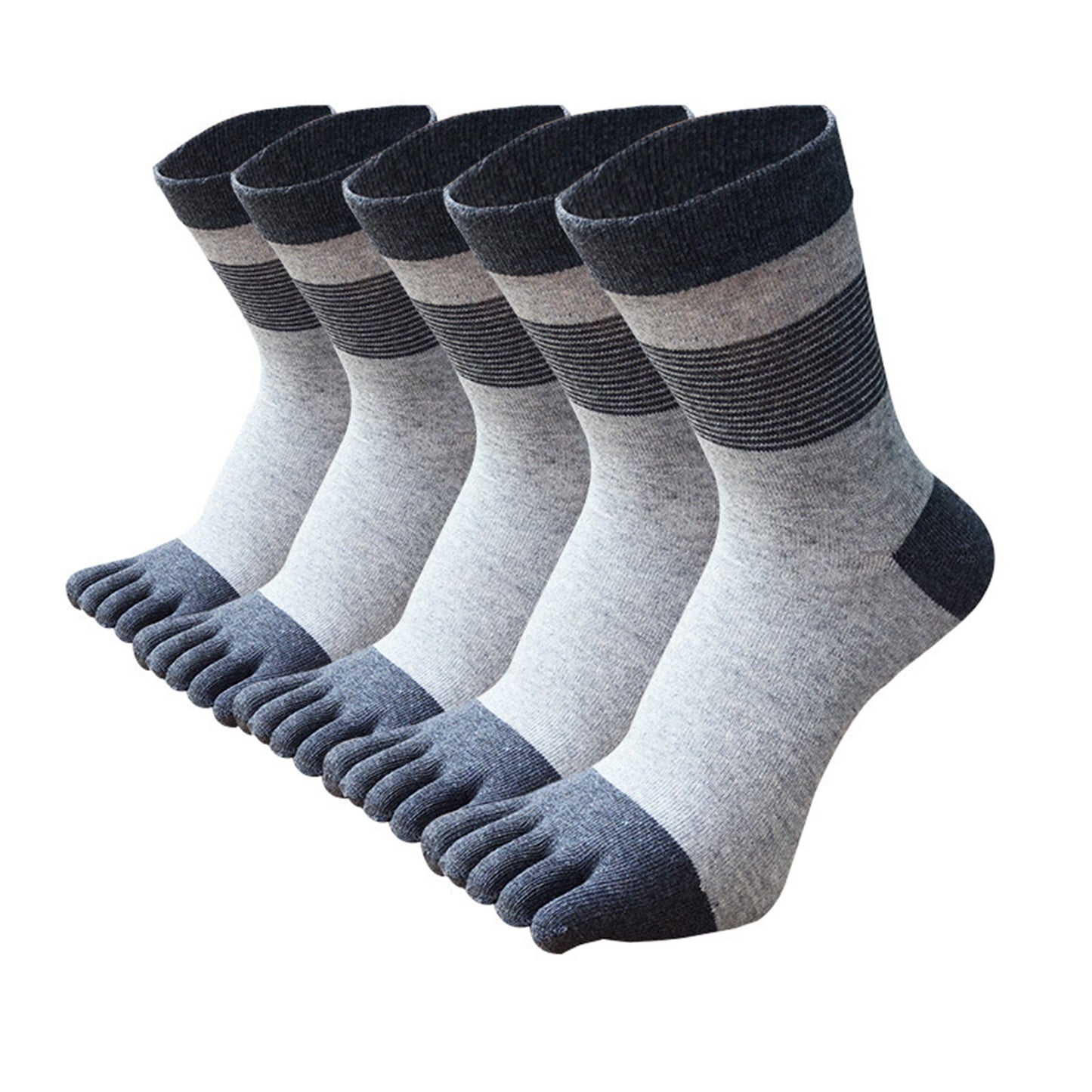 Men 5 Pairs Striped Premium Cotton Crew Toe Socks