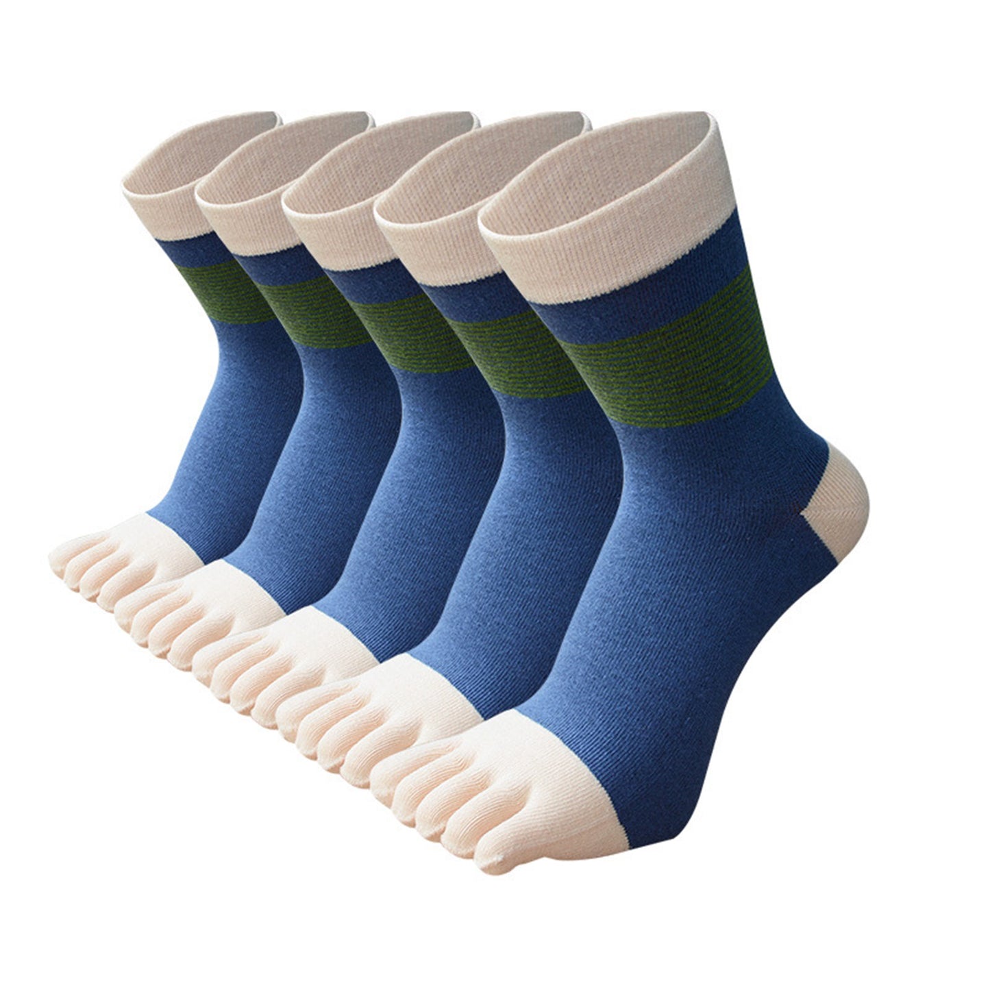 Men 5 Pairs Striped Premium Cotton Crew Toe Socks