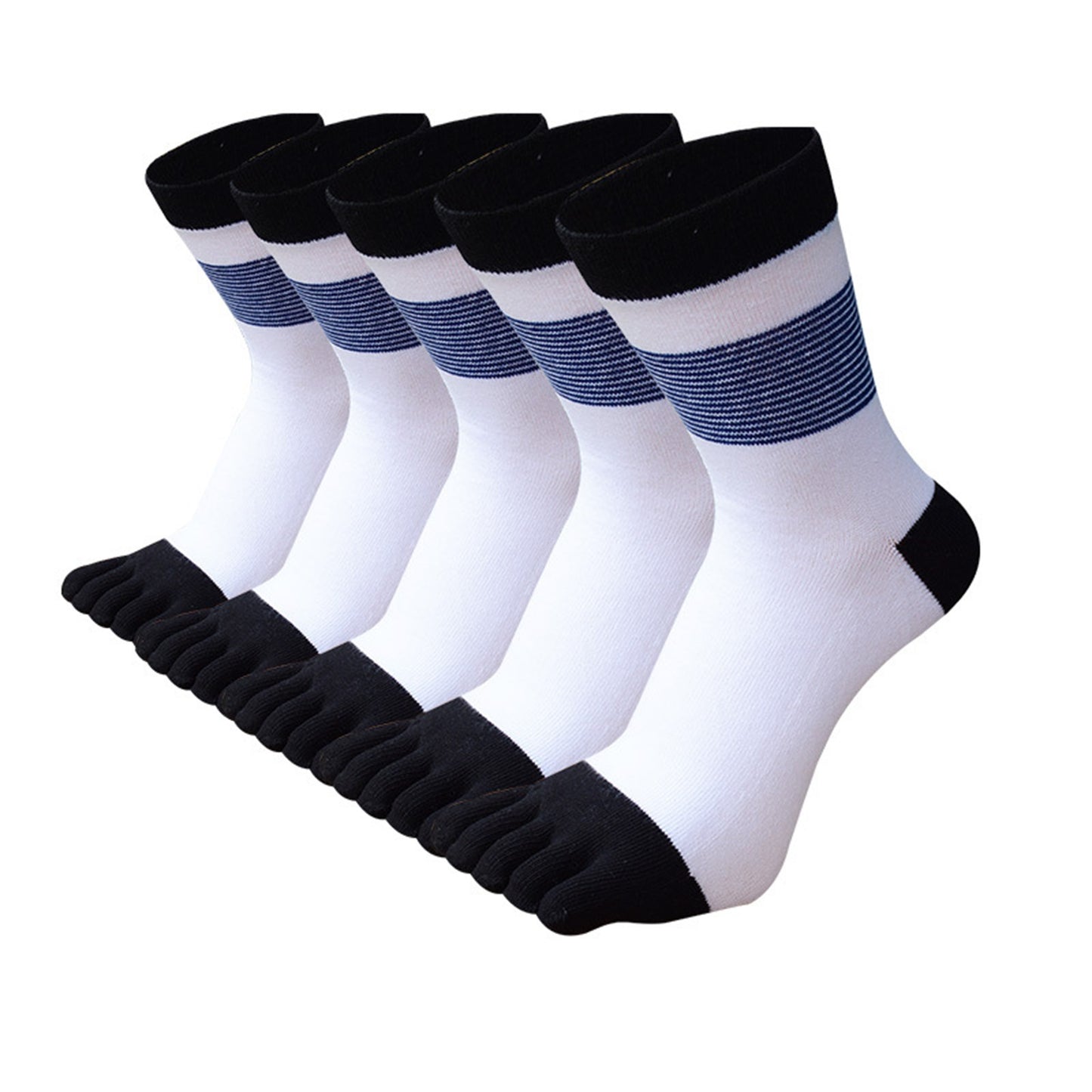 Men 5 Pairs Striped Premium Cotton Crew Toe Socks