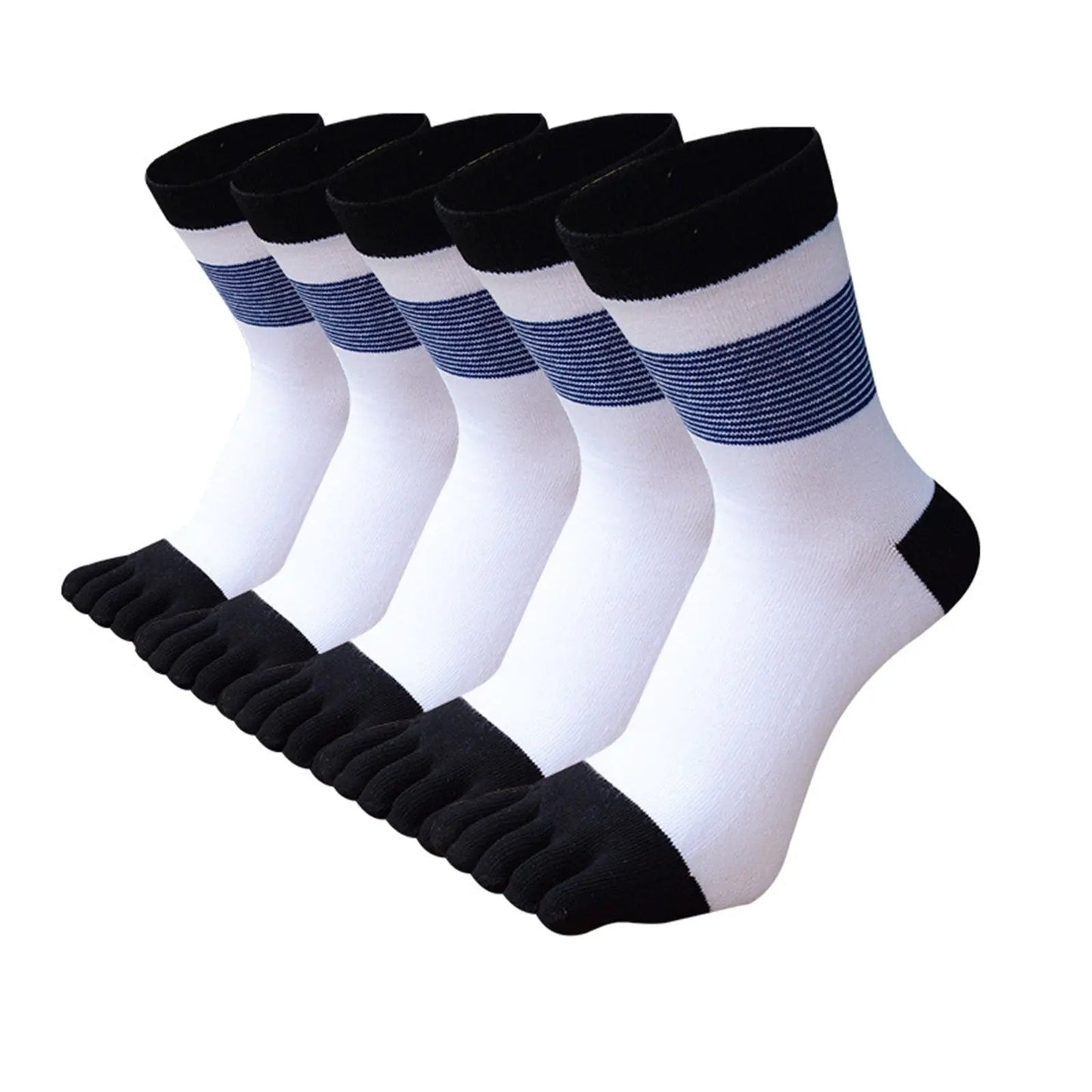 Men 5 Pairs Striped Premium Cotton Crew Toe Socks Pantsnsox