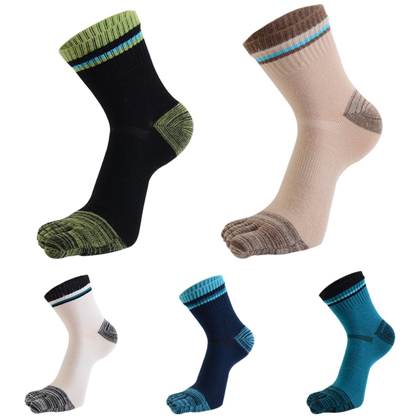 Mens 5 Pairs Cotton Athletic Running Sports Socks Finger Toe Socks Blue Black