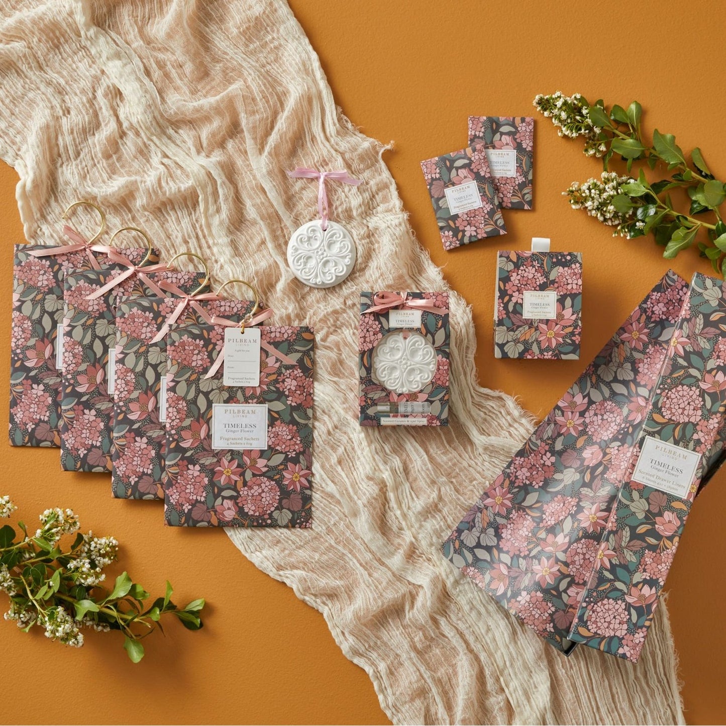 Pilbeam Ginger Flower Timeless Hanging Sachets 4x60g